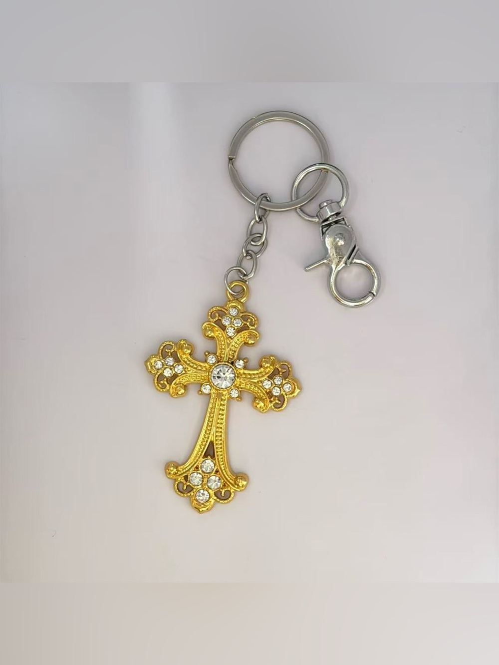 CZ Cross Keychain Charm for Men Women Car Keychain Key Ring Bag Charm